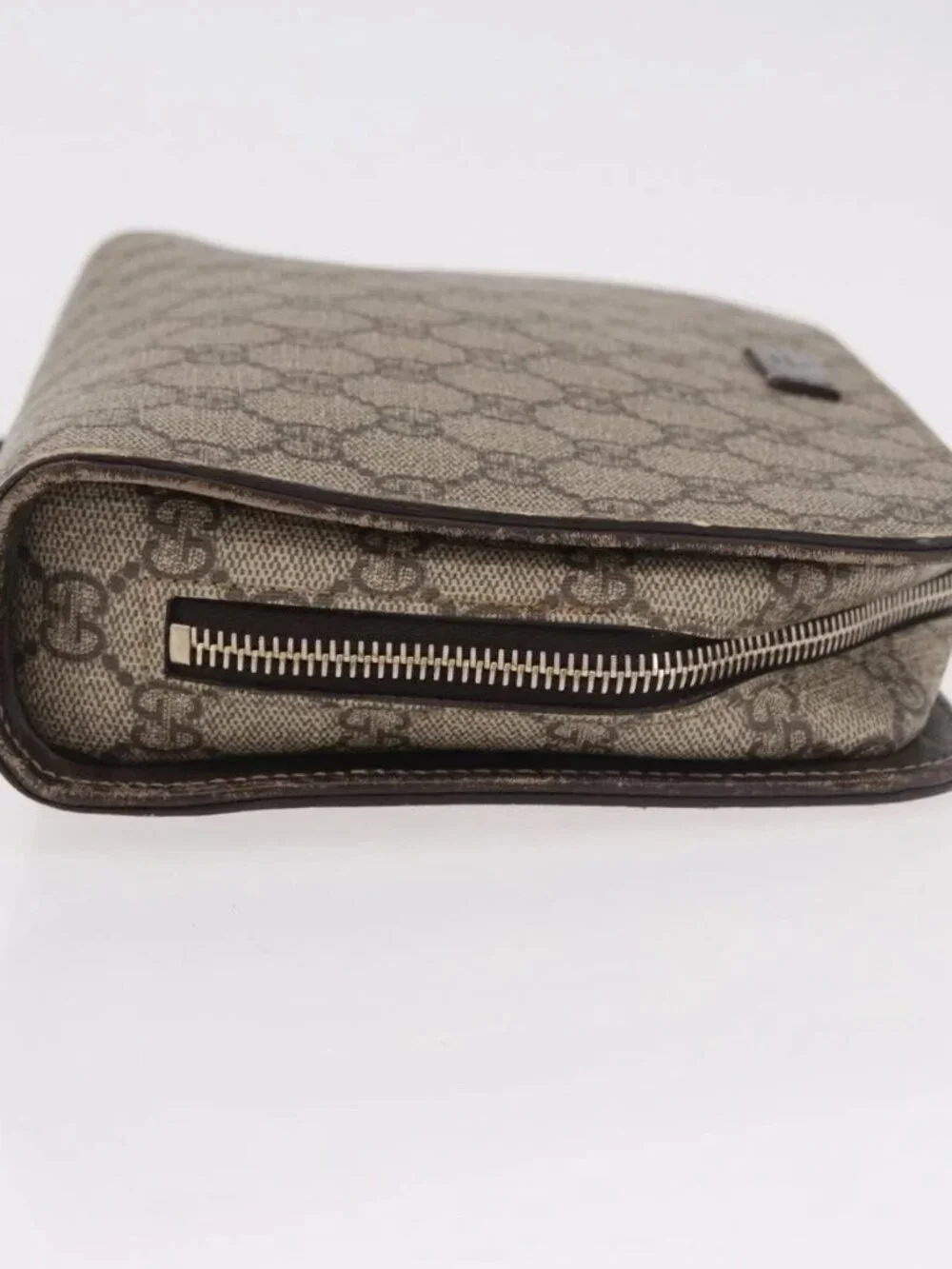 GUCCI GG Supreme Clutch Bag PVC Leather Beige Silver 201755 Auth 187159
